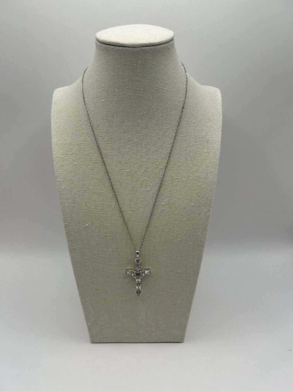 Cross Necklace Silver Tone Crystal Pendant Elegant Gift Lord’s Prayer Micro Text - Picture 2 of 11